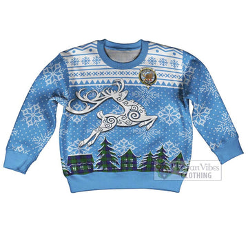 Bannatyne Clan Christmas Kid Ugly Sweater with Tartan and Celtic Reindeer Style Kid - Tartan Vibes Clothing