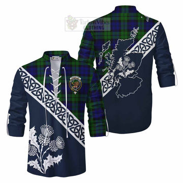 Bannatyne Tartan Ghillie Kilt Shirt Featuring Thistle and Scotland Map Men - Tartan Vibes Clothing