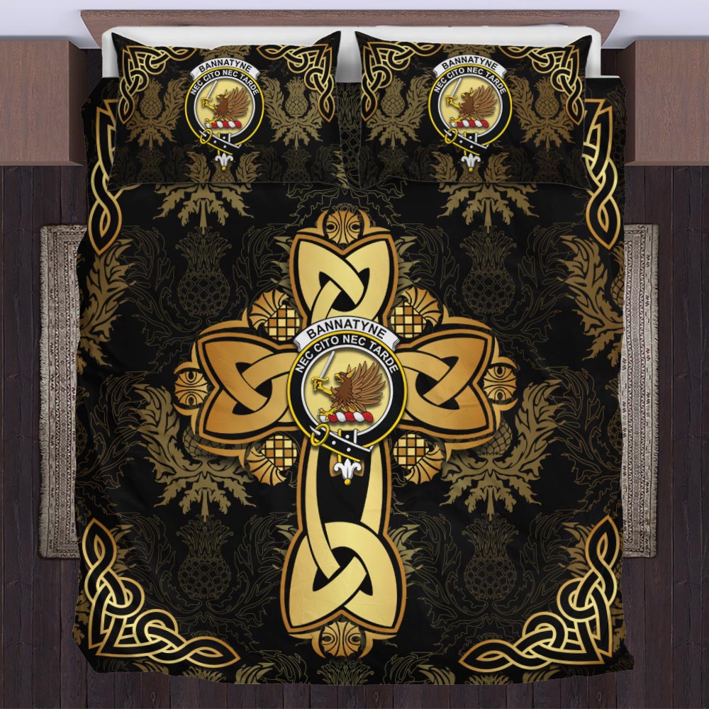 Bannatyne Clan Bedding Sets Gold Thistle Celtic Style US Bedding Set - Tartanvibesclothing