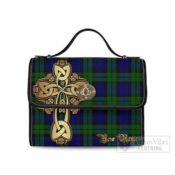 Bannatyne Tartan Waterproof Canvas Bag Golden Thistle Celtic Cross Style Black Leather Strap One Size 10.5*20*27cm - Tartan Vibes Clothing