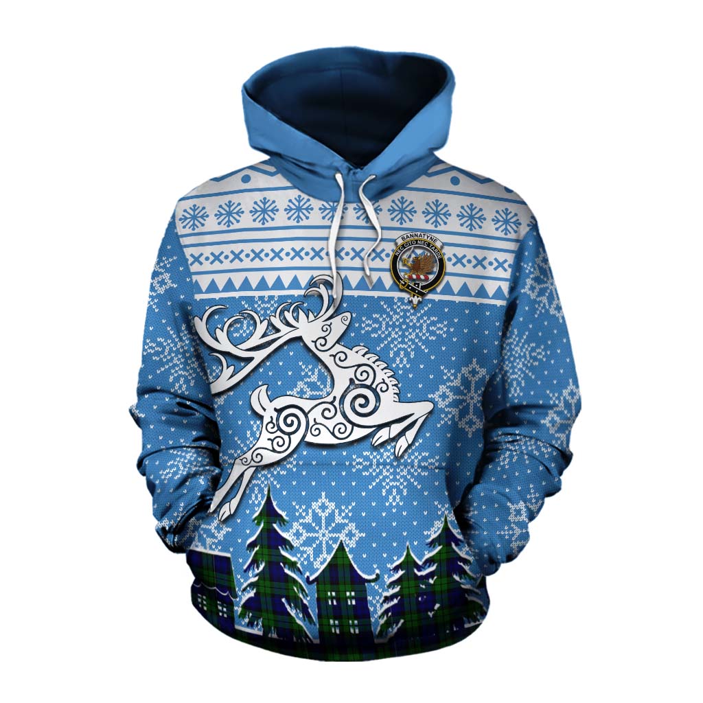 Tartan Vibes Clothing Bannatyne Clan Christmas Cotton Hoodie Celtic Reindeer Style