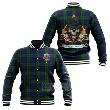 Bannatyne Tartan Baseball Jacket with Family Crest and Bearded Skull Holding Bottles of Whiskey Unisex - Tartan Vibes Clothing