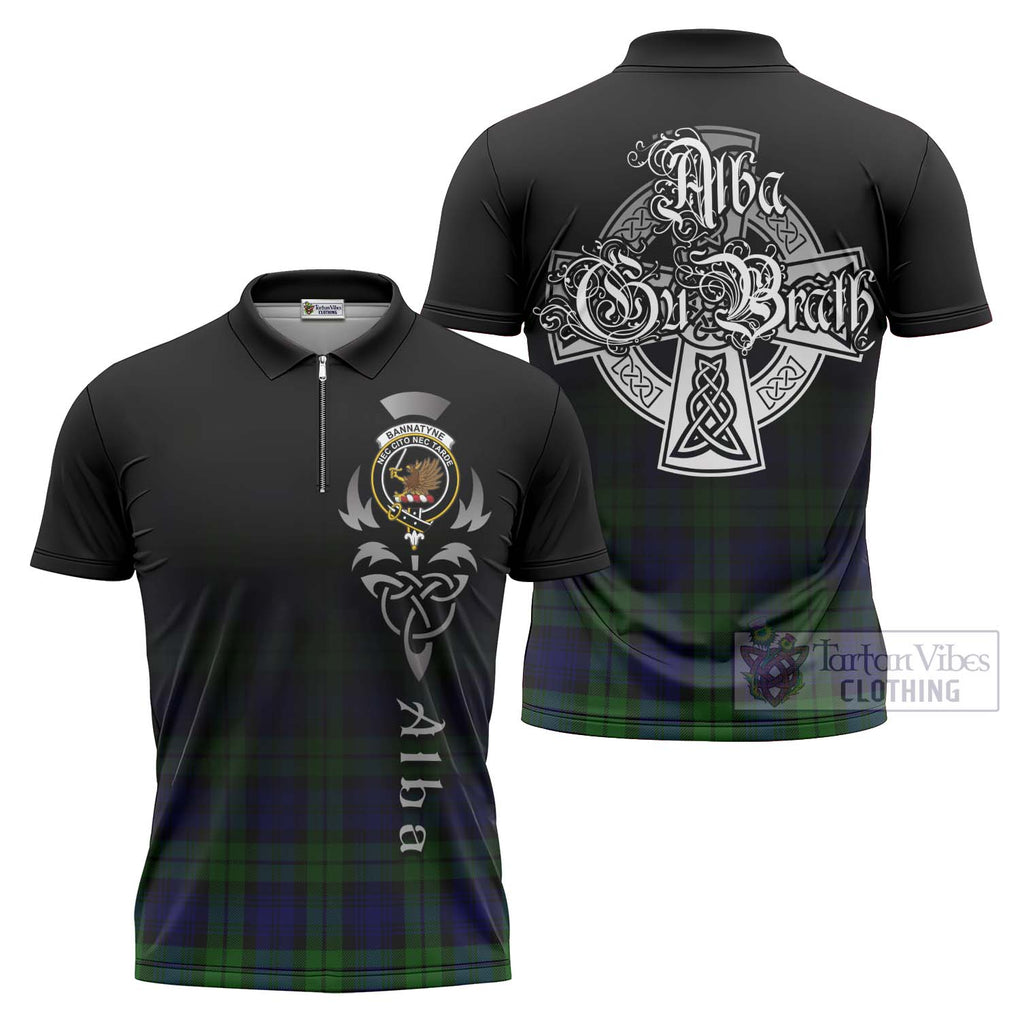 Bannatyne Tartan Zipper Polo Shirt Featuring Alba Gu Brath Family Crest Celtic Inspired Unisex - Tartan Vibes Clothing
