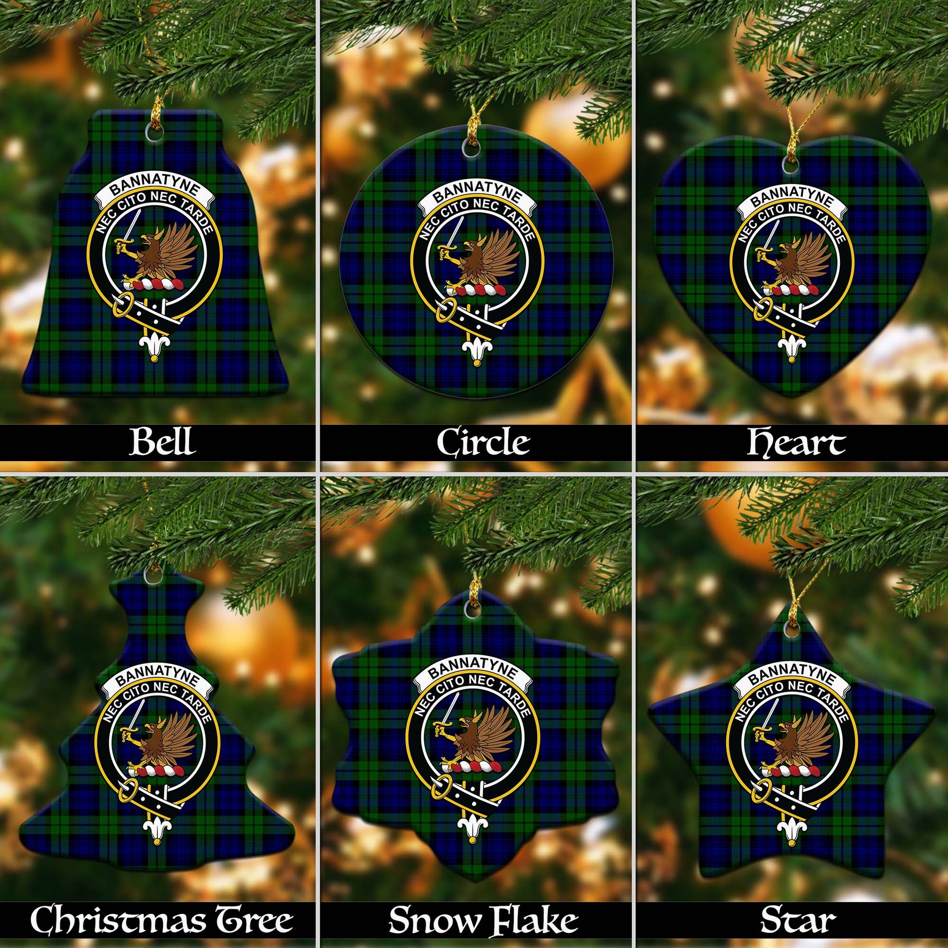 Bannatyne Tartan Christmas Ornaments with Family Crest Ceramic Bell Pack 1: ornament * 1 piece - Tartanvibesclothing