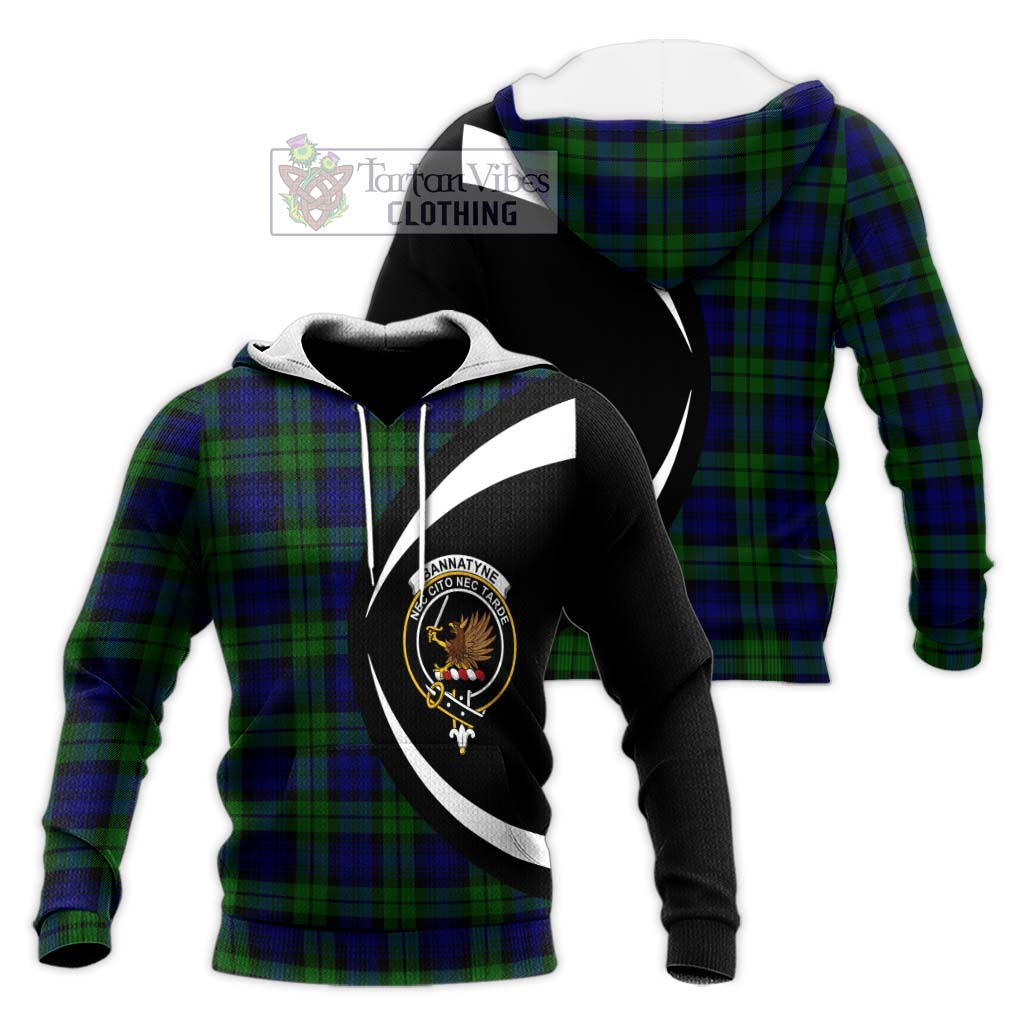 Bannatyne Tartan Knitted Hoodie with Family Crest Circle Style Unisex Knitted Pullover Hoodie - Tartan Vibes Clothing