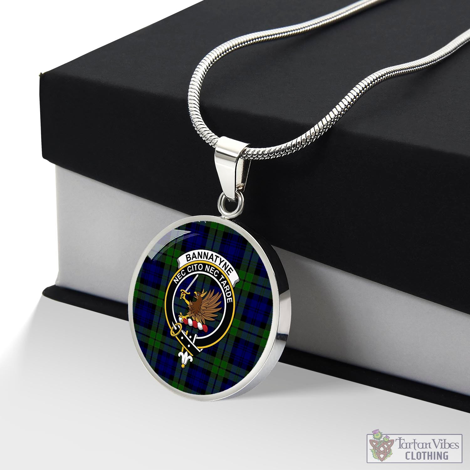 Tartan Vibes Clothing Bannatyne Tartan Circle Necklace with Family Crest