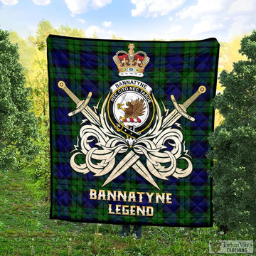 Bannatyne Tartan Quilt with Clan Crest and the Golden Sword of Courageous Legacy Super King Quilt 91" x 110" - Tartan Vibes Clothing