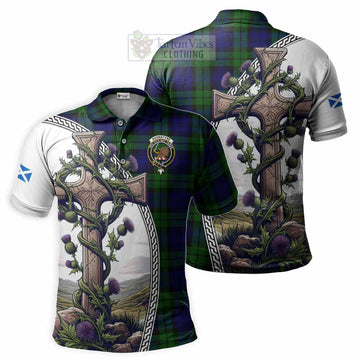 Bannatyne Tartan Polo Shirt with Family Crest and St. Andrew's Cross Accented by Thistle Vines Kid - Tartan Vibes Clothing