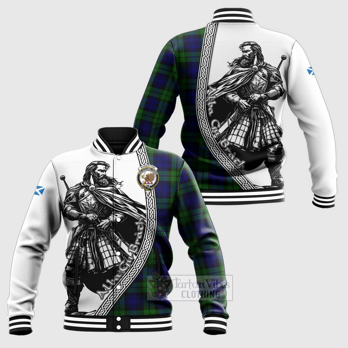 Bannatyne Tartan Clan Crest Baseball Jacket with Highlander Warrior Celtic Style Unisex - Tartan Vibes Clothing