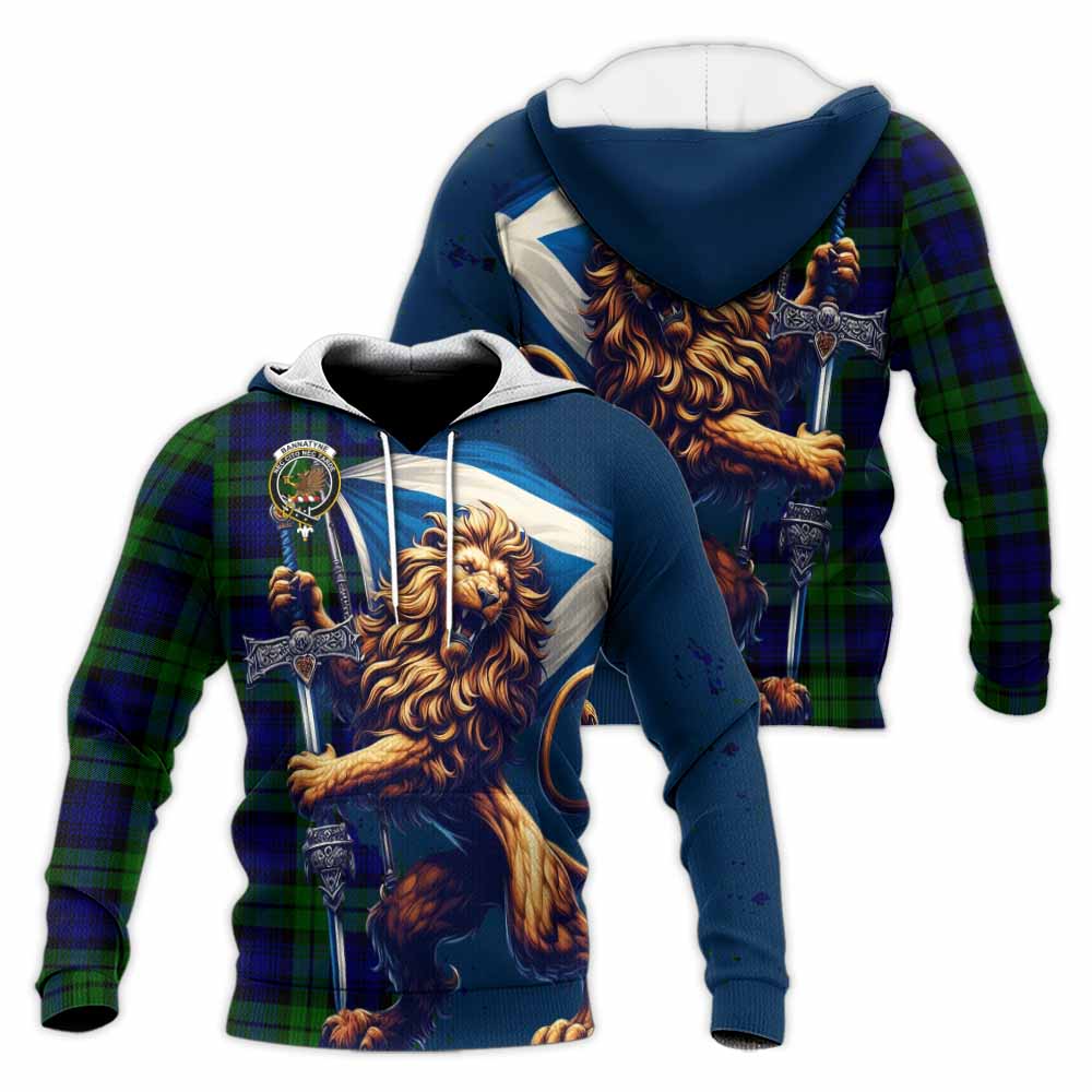 Tartan Vibes Clothing Bannatyne Tartan Family Crest Knitted Hoodie with Scottish Majestic Lion