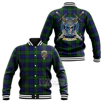 Bannatyne Tartan Baseball Jacket with Family Crest Celtic Skull Style Unisex - Tartan Vibes Clothing