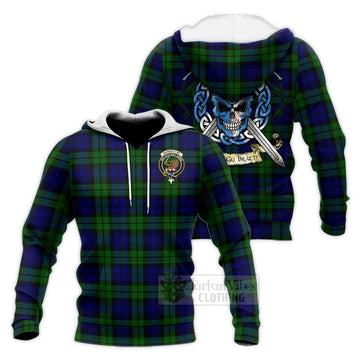 Bannatyne Tartan Knitted Hoodie with Family Crest Celtic Skull Style