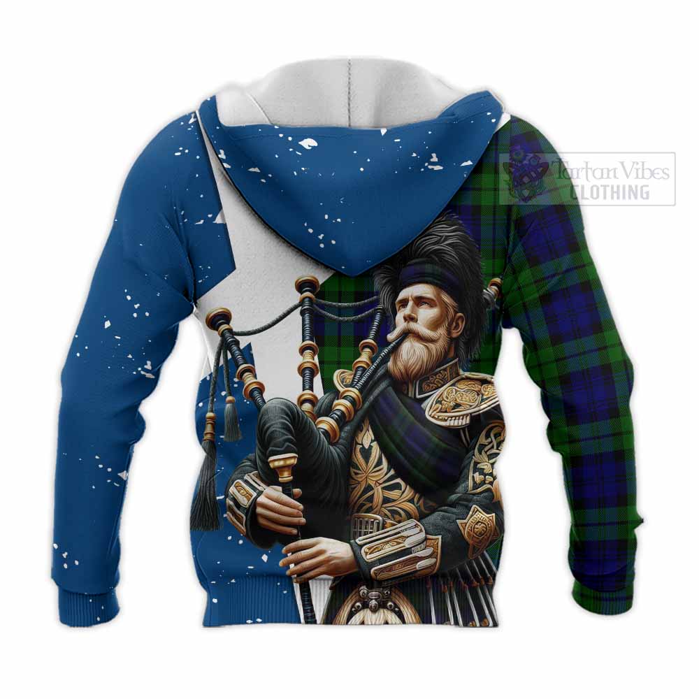 Tartan Vibes Clothing Bannatyne Tartan Knitted Hoodie with Family Crest Scottish Bagpiper Vibes