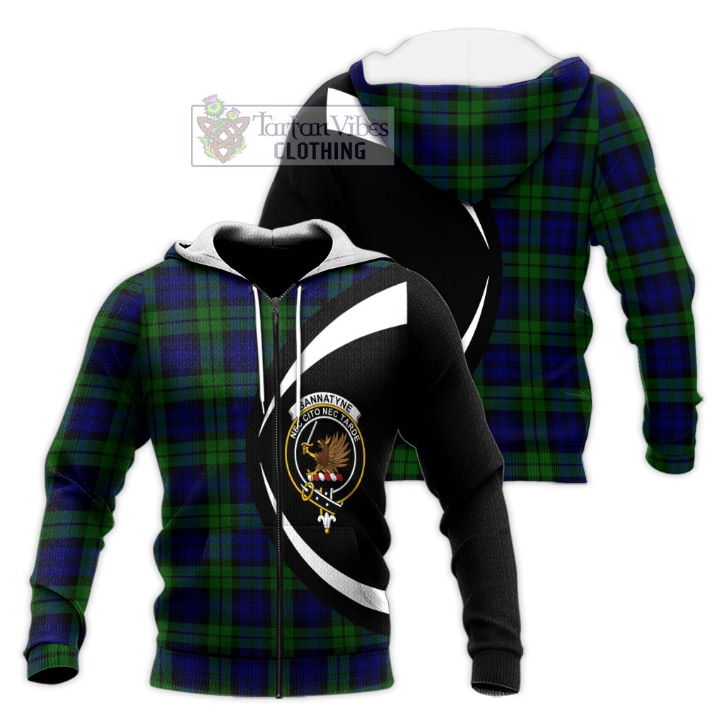 Bannatyne Tartan Knitted Hoodie with Family Crest Circle Style Unisex Knitted Zip Hoodie - Tartan Vibes Clothing