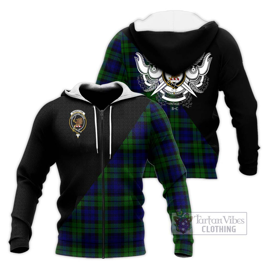 Bannatyne Tartan Knitted Hoodie with Family Crest and Military Logo Style Unisex Knitted Zip Hoodie - Tartanvibesclothing Shop