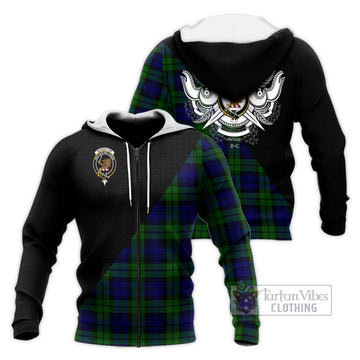 Bannatyne Tartan Knitted Hoodie with Family Crest and Military Logo Style