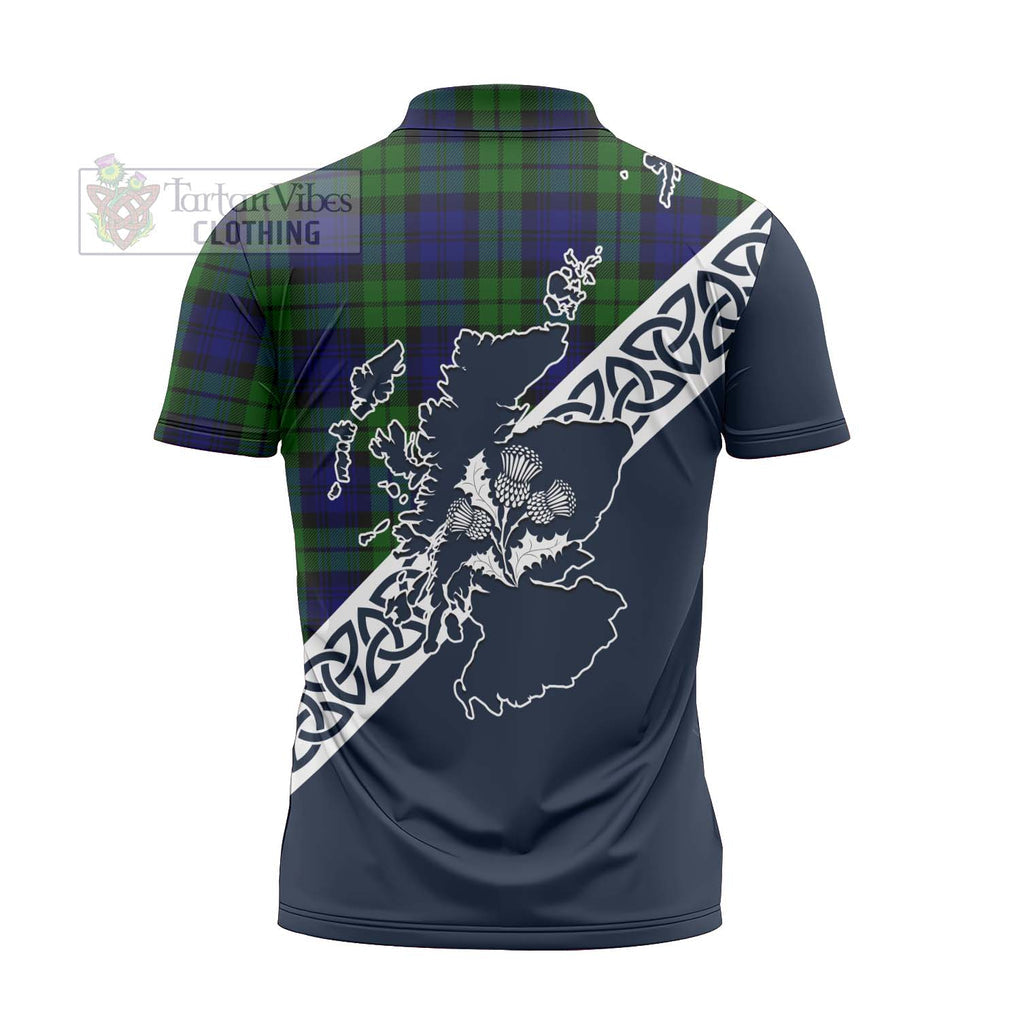Bannatyne Tartan Zipper Polo Shirt Featuring Thistle and Scotland Map - Tartanvibesclothing Store