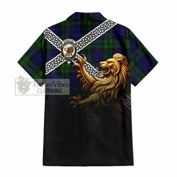Bannatyne Crest Tartan Hawaiian Shirt with Golden Lion Emblem Celtic Style - Tartan Vibes Clothing