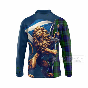 Bannatyne Tartan Family Crest Long Sleeve Polo Shirt with Scottish Majestic Lion - Tartan Vibes Clothing