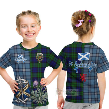 Bannatyne Tartan Kid T-Shirt Happy St. Andrew's Day Half Tartan Style - Tartan Vibes Clothing