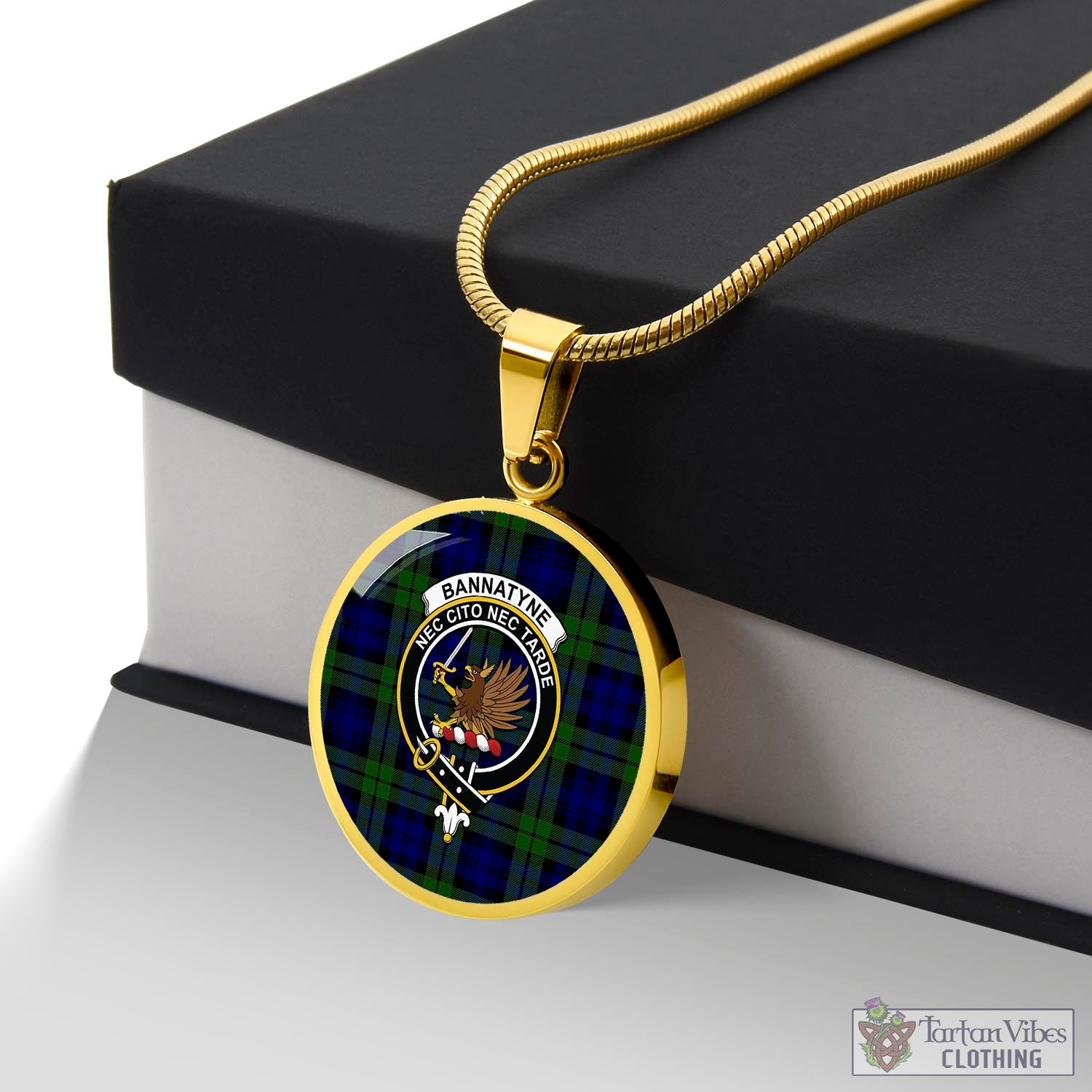 Tartan Vibes Clothing Bannatyne Tartan Circle Necklace with Family Crest