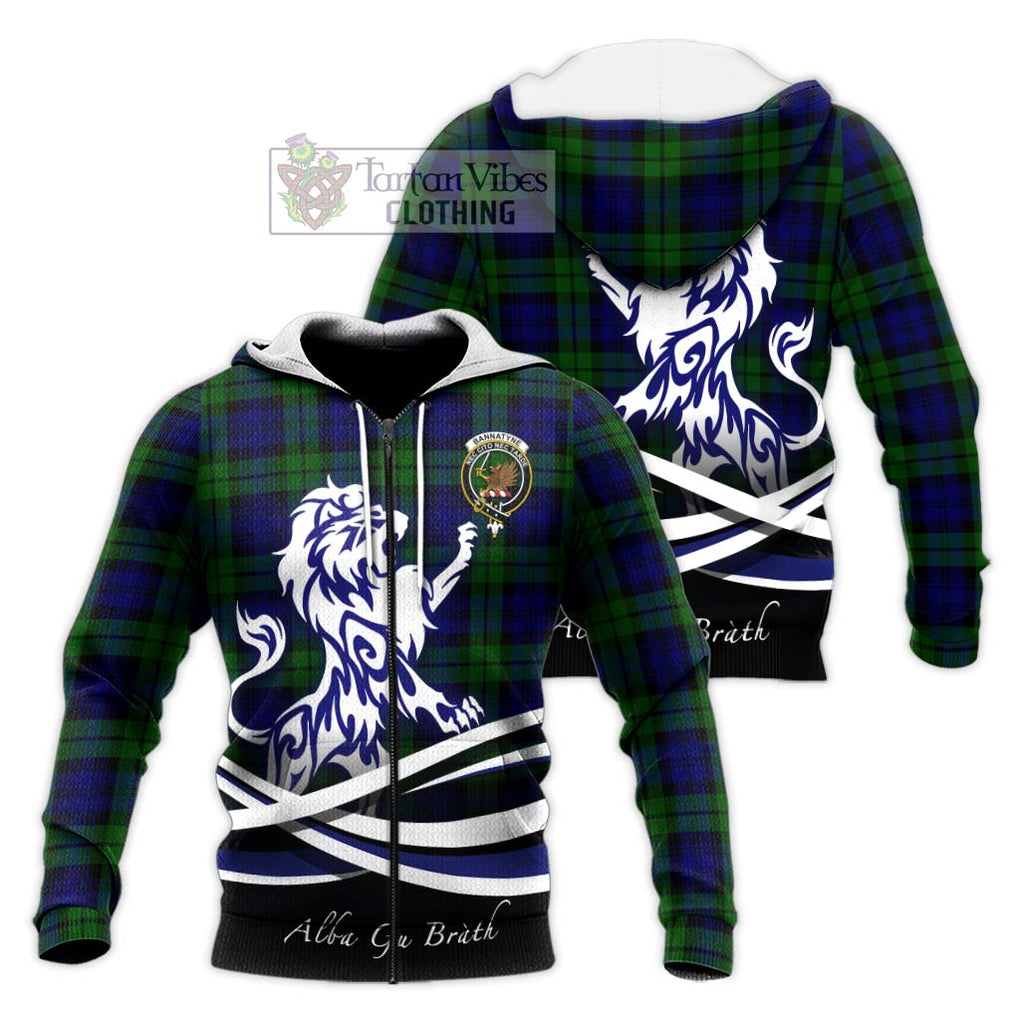 Bannatyne Tartan Knitted Hoodie with Alba Gu Brath Regal Lion Emblem Unisex Knitted Zip Hoodie - Tartanvibesclothing Shop