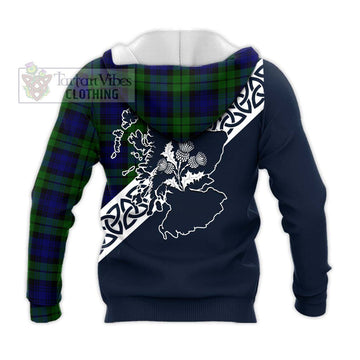 Bannatyne Tartan Knitted Hoodie Featuring Thistle and Scotland Map