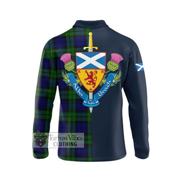Bannatyne Tartan Long Sleeve Polo Shirt Alba with Scottish Lion Royal Arm Half Style - Tartan Vibes Clothing
