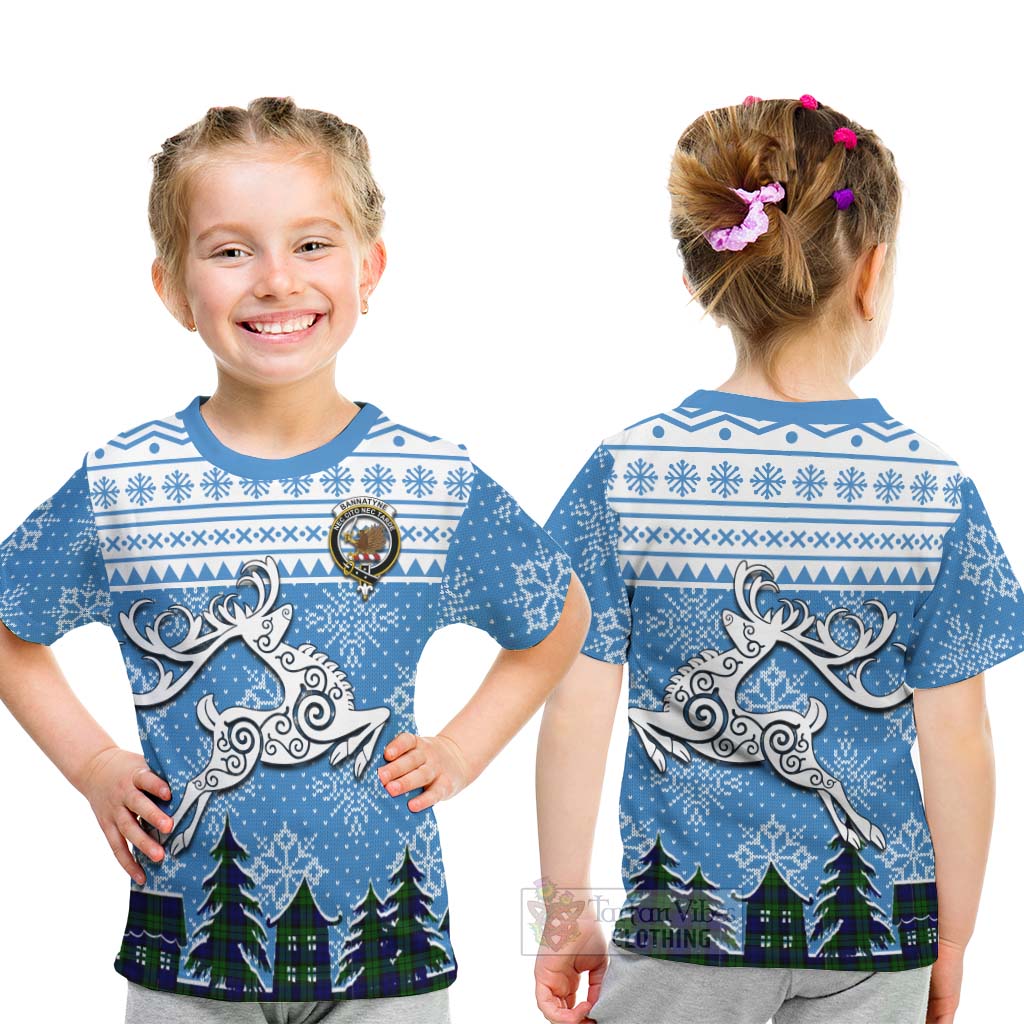 Bannatyne Clan Christmas Kid T-Shirt Celtic Reindeer Style - Tartan Vibes Clothing