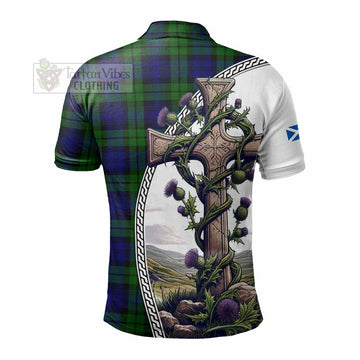 Bannatyne Tartan Polo Shirt with Family Crest and St. Andrew's Cross Accented by Thistle Vines - Tartan Vibes Clothing