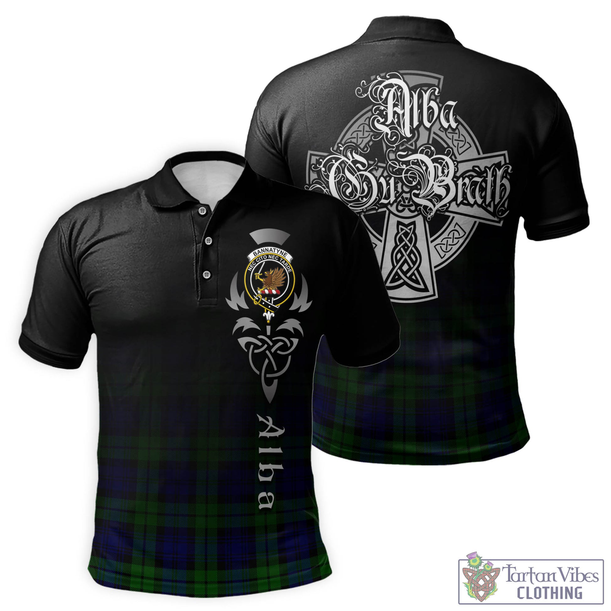 Tartan Vibes Clothing Bannatyne Tartan Polo Shirt Featuring Alba Gu Brath Family Crest Celtic Inspired