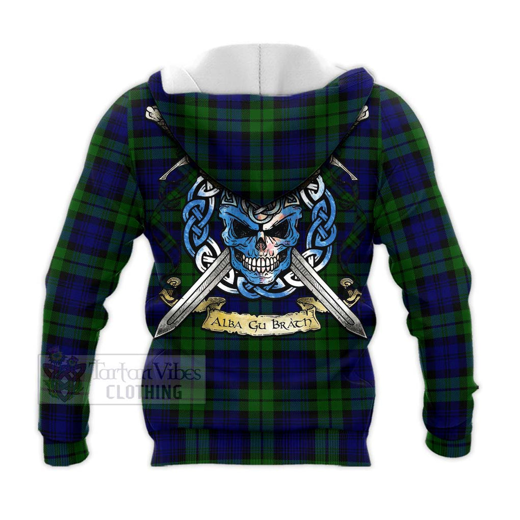 Tartan Vibes Clothing Bannatyne Tartan Knitted Hoodie with Family Crest Celtic Skull Style