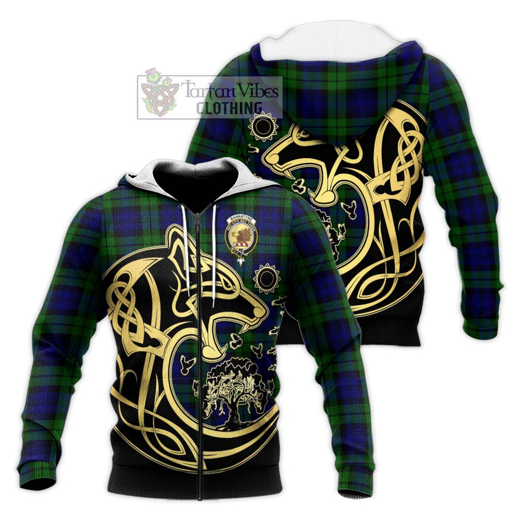 Bannatyne Tartan Knitted Hoodie with Family Crest Celtic Wolf Style Unisex Knitted Zip Hoodie - Tartan Vibes Clothing