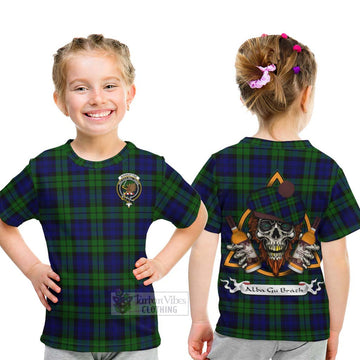 Bannatyne Tartan Kid T-Shirt with Family Crest and Bearded Skull Holding Bottles of Whiskey - Tartan Vibes Clothing