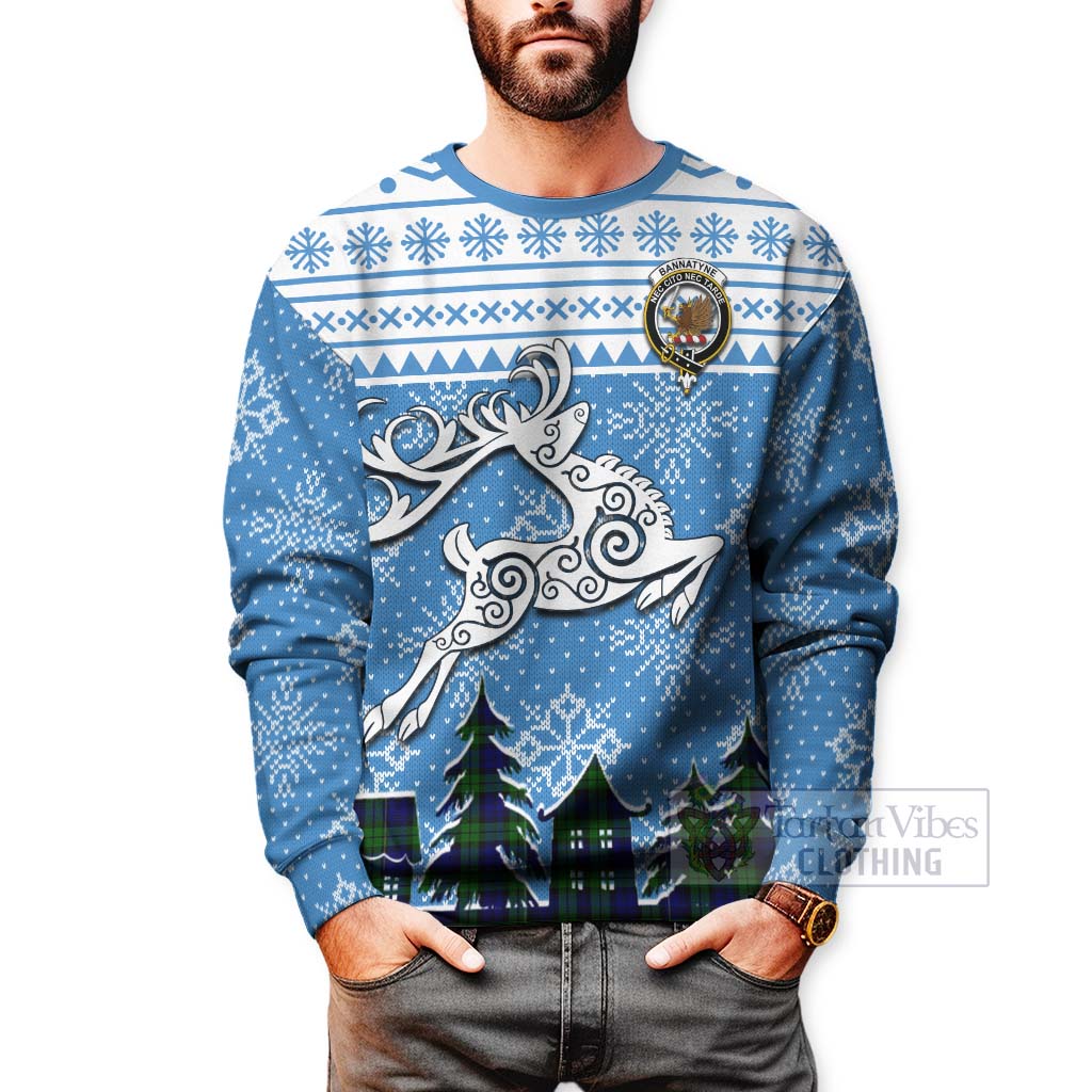 Bannatyne Clan Christmas Sweatshirt Celtic Reindeer Style - Tartan Vibes Clothing