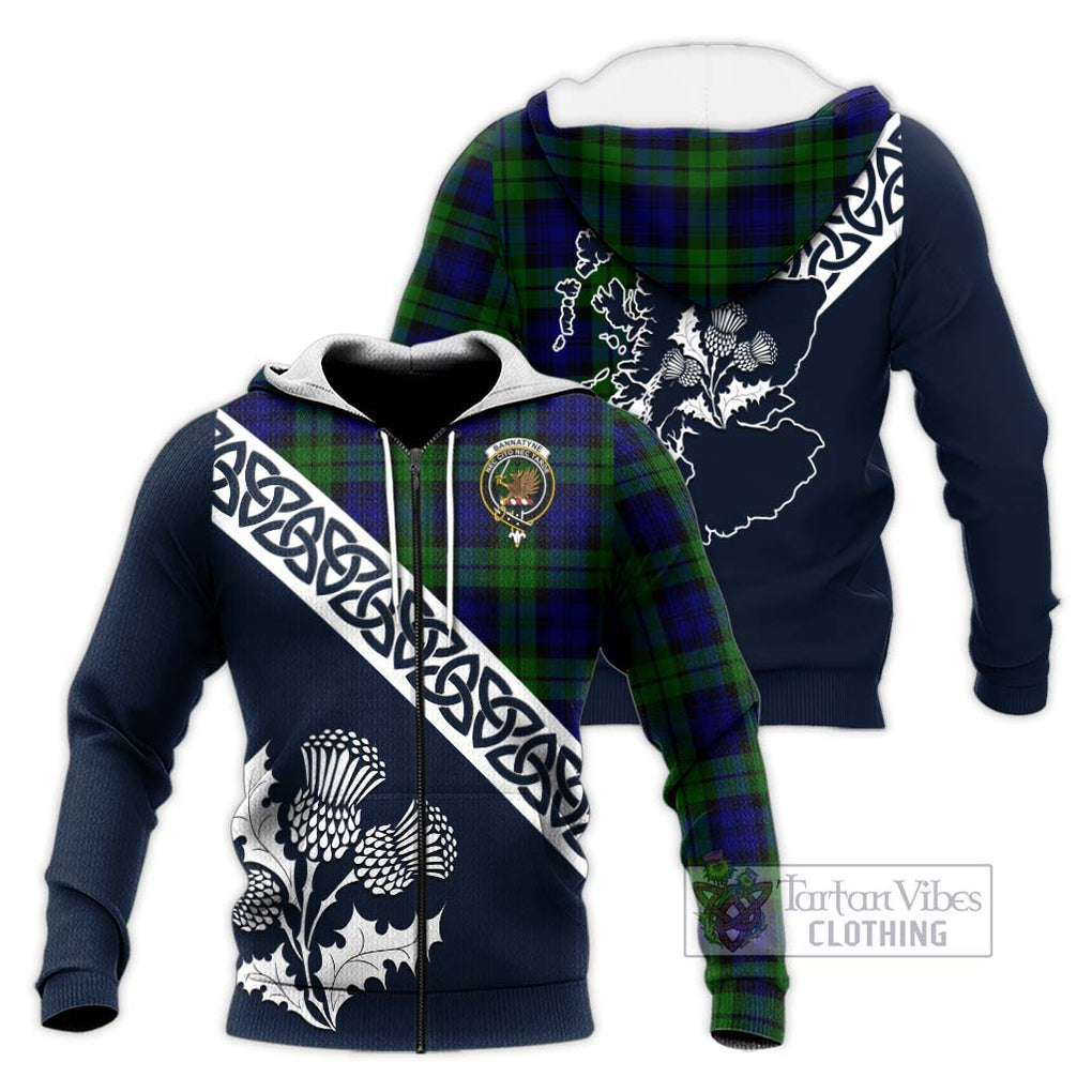 Tartan Vibes Clothing Bannatyne Tartan Knitted Hoodie Featuring Thistle and Scotland Map