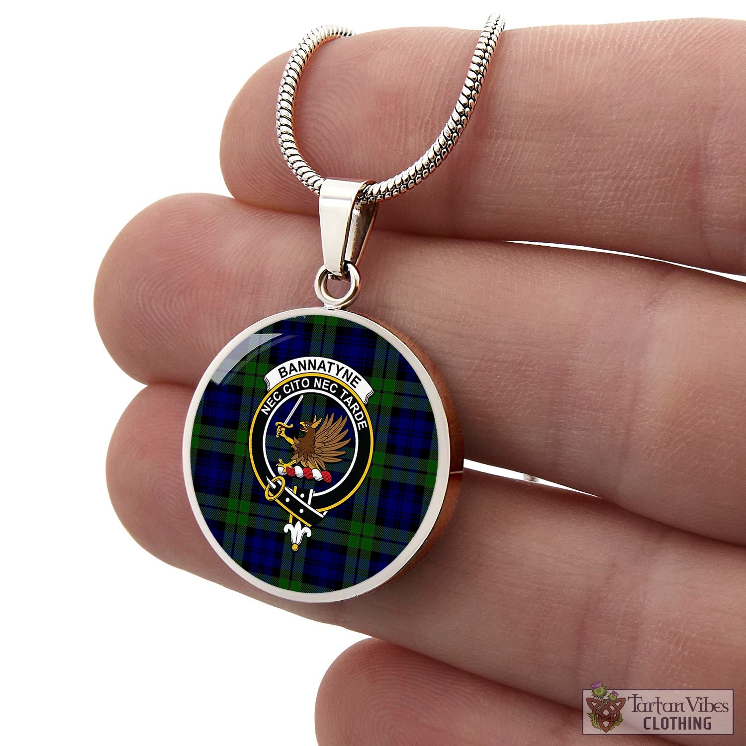 Tartan Vibes Clothing Bannatyne Tartan Circle Necklace with Family Crest