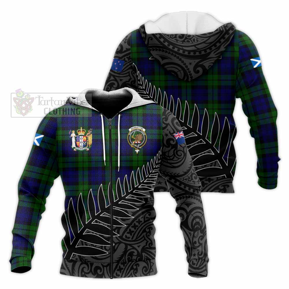 Tartan Vibes Clothing Bannatyne Crest Tartan Knitted Hoodie with New Zealand Silver Fern Half Style