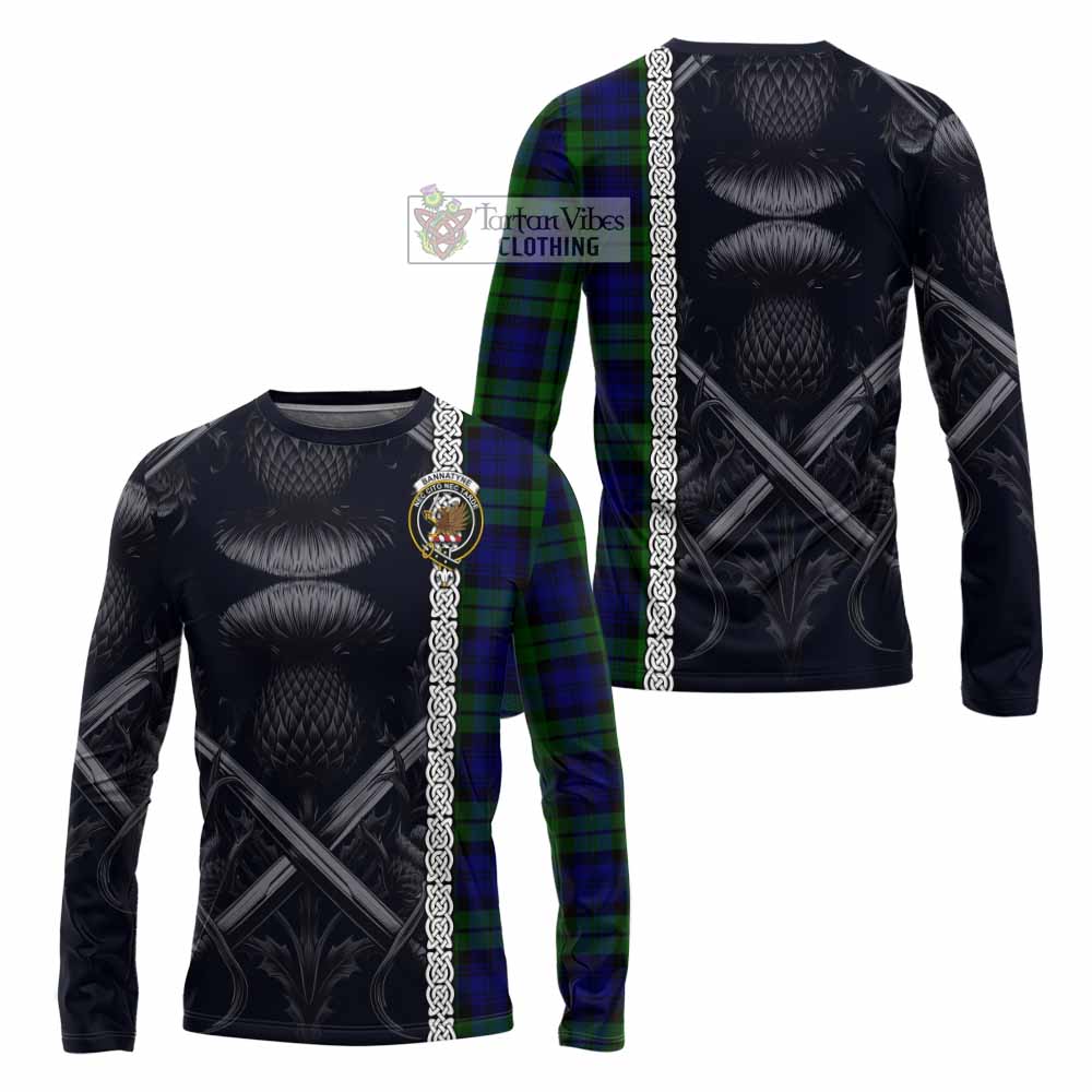 Bannatyne Tartan Long Sleeve T-Shirt with Family Crest Cross Sword Thistle Celtic Vibes - Tartan Vibes Clothing