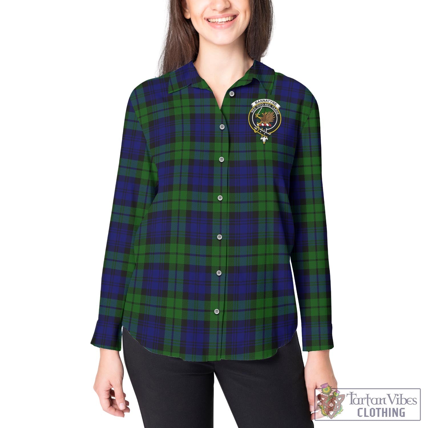 Tartan Vibes Clothing Bannatyne Tartan Womens Casual Shirt with Family Crest