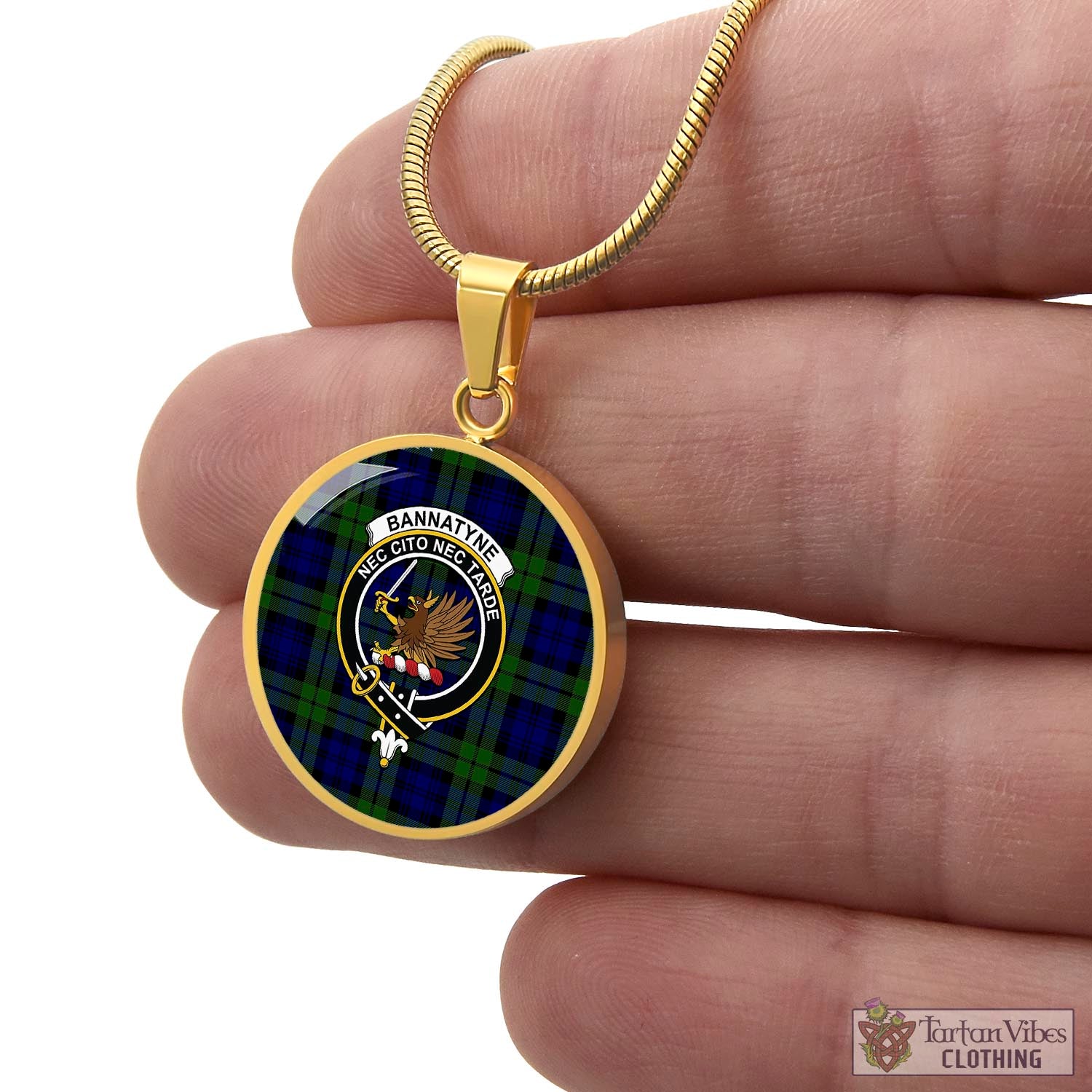 Tartan Vibes Clothing Bannatyne Tartan Circle Necklace with Family Crest