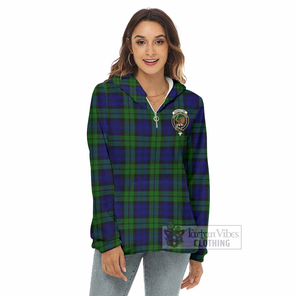 Bannatyne Tartan Women's Borg Fleece Hoodie with Half Zip with Family Crest - Tartan Vibes Clothing