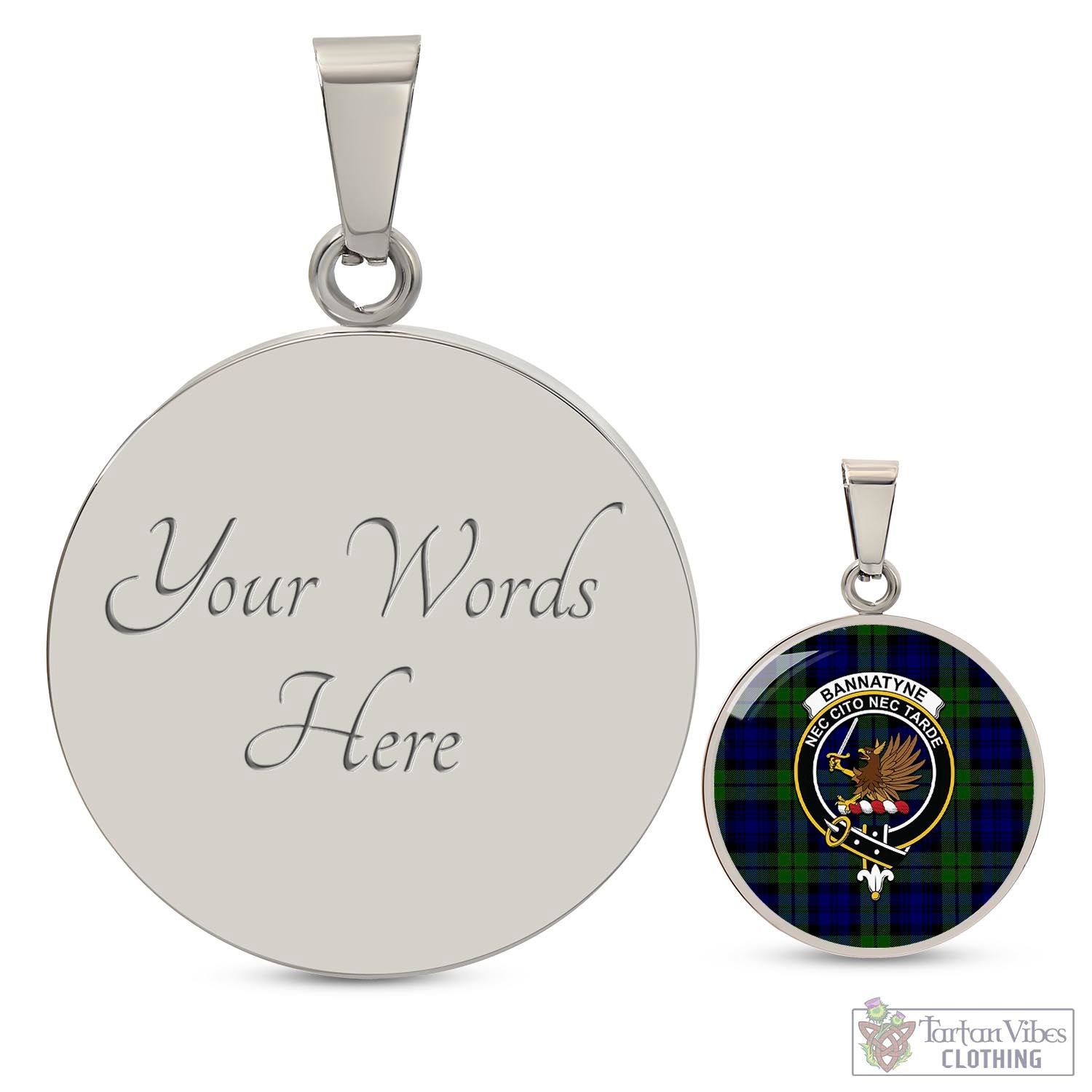 Tartan Vibes Clothing Bannatyne Tartan Circle Necklace with Family Crest