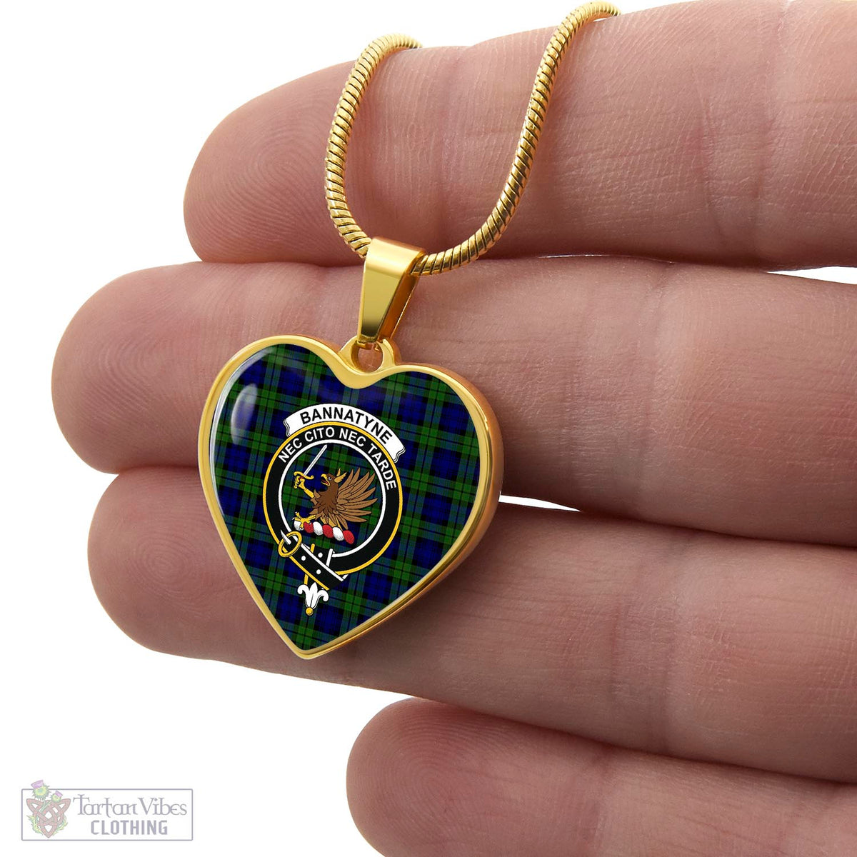 Bannatyne Tartan Heart Necklace with Family Crest - Tartan Vibes Clothing