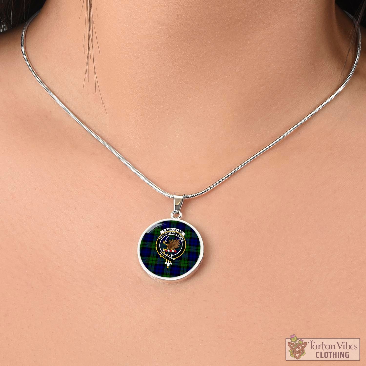 Tartan Vibes Clothing Bannatyne Tartan Circle Necklace with Family Crest