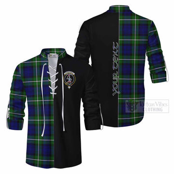 Bannerman Tartan Ghillie Kilt Shirt with Family Crest and Half Of Me Style