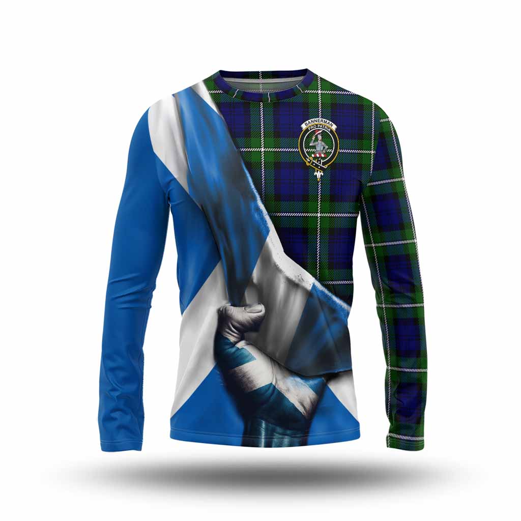 Tartan Vibes Clothing Bannerman Tartan Long Sleeve T-Shirt with Family Crest Scotland Patriotic Style