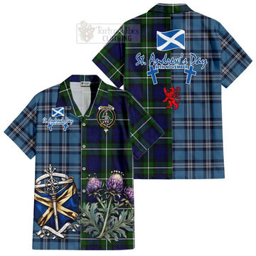 Bannerman Tartan Short Sleeve Button Shirt Happy St. Andrew's Day Half Tartan Style