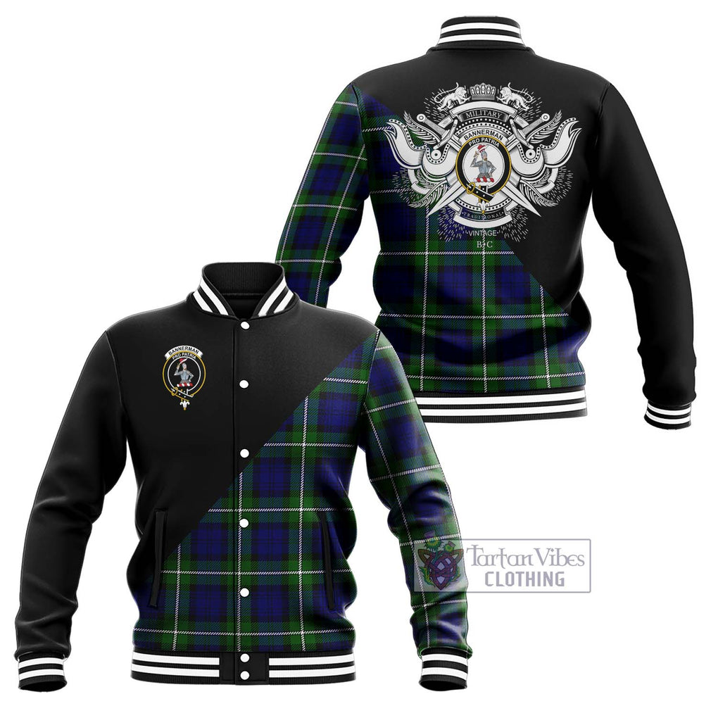 Bannerman Tartan Baseball Jacket with Family Crest and Military Logo Style Unisex - Tartanvibesclothing Shop