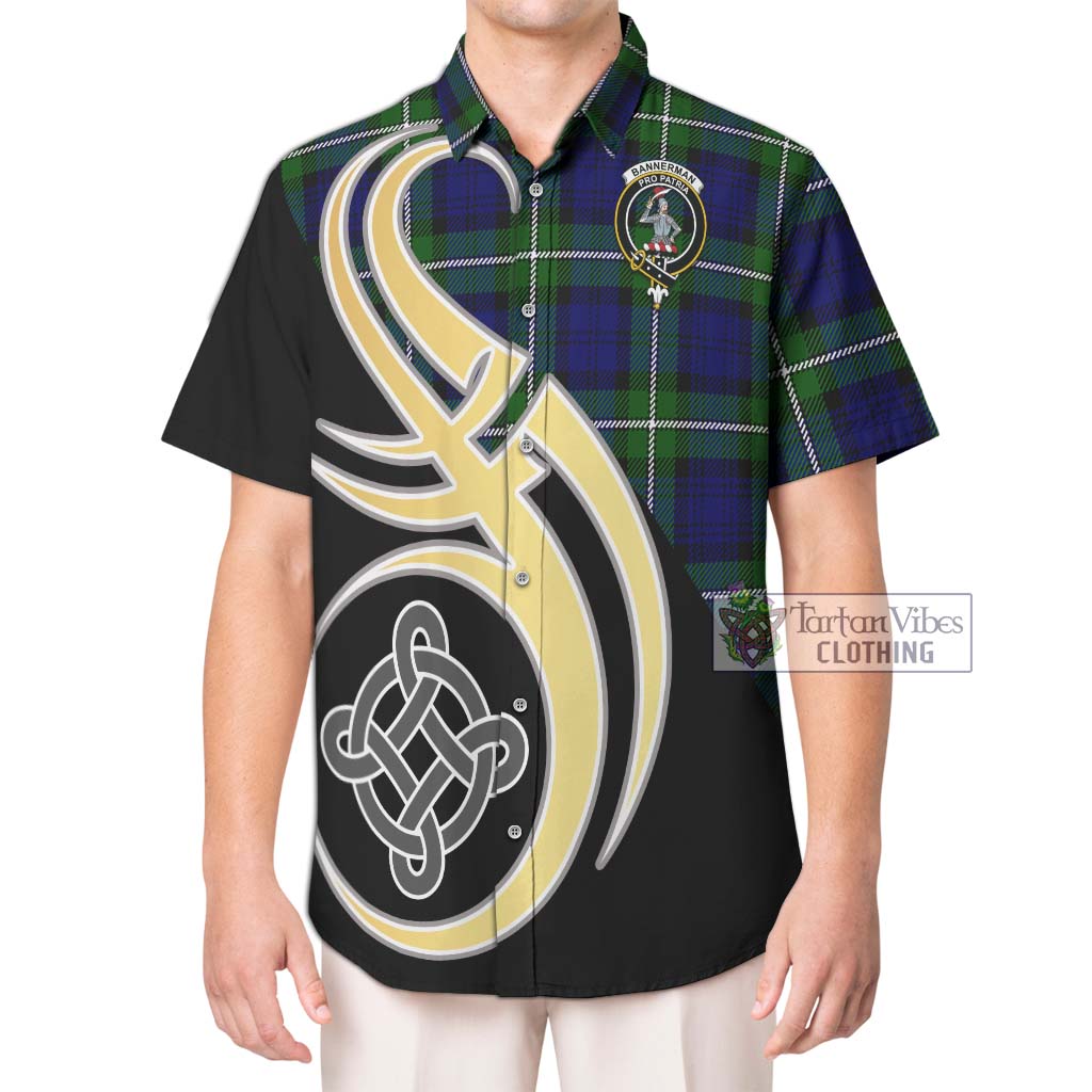 Bannerman Tartan Short Sleeve Button Shirt with Family Crest and Celtic Symbol Style Kid - Tartan Vibes Clothing